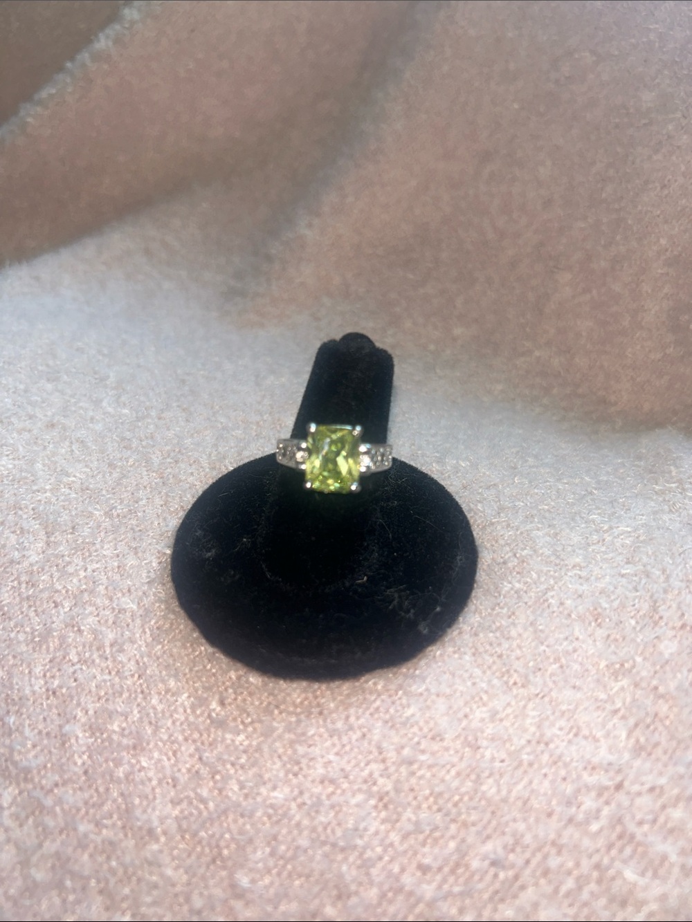 Lia Sophia Peridot-Center Silver Ring with Clear Accents